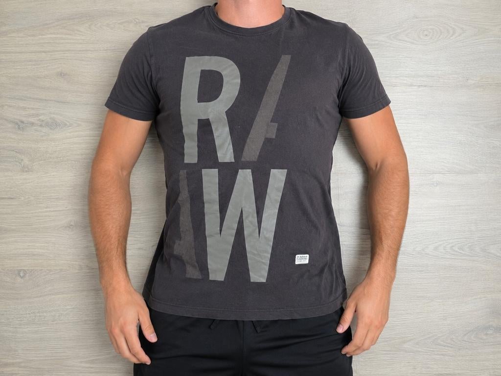 G-Star RAW T-shirt met groot logo - Maat L, Maat 52/54 (L), Ophalen of Verzenden, Grijs, Gedragen