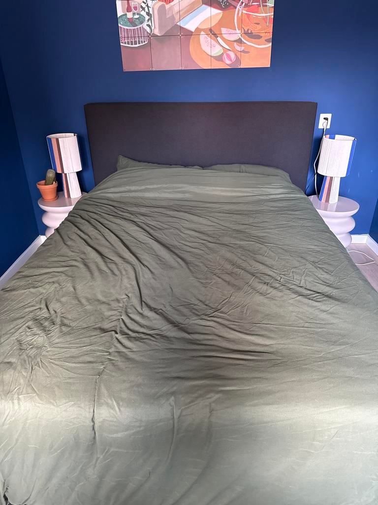 Tweepersoonsbed met los hoofdbord (zelf vast te zetten), Zwart, Tweepersoons, Ophalen of Verzenden, Zo goed als nieuw