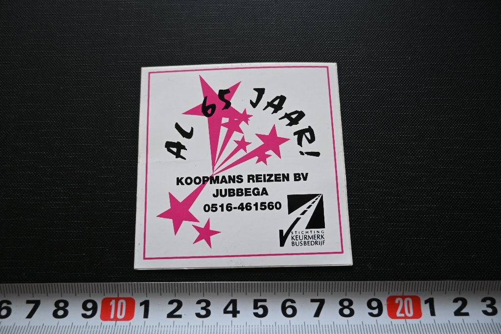 sticker jubbega koopmans reizen bv al 65 jaar busbedrijf, Ophalen, Zo goed als nieuw