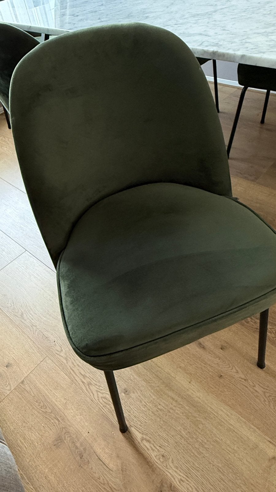 Eetkamerstoel Vogue Velvet donkergroen 6 stuks, Ophalen, Overige kleuren, Zo goed als nieuw, Stof