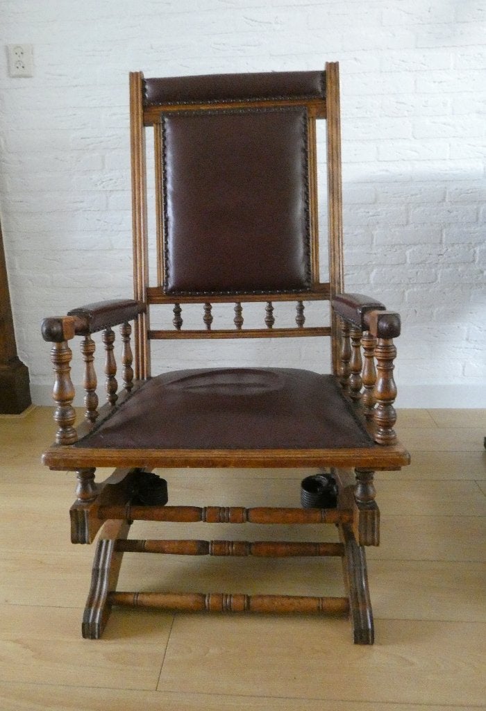 Schommelstoel met leren bekleding, Antiek en Kunst, Antiek | Meubels | Stoelen en Banken, Ophalen