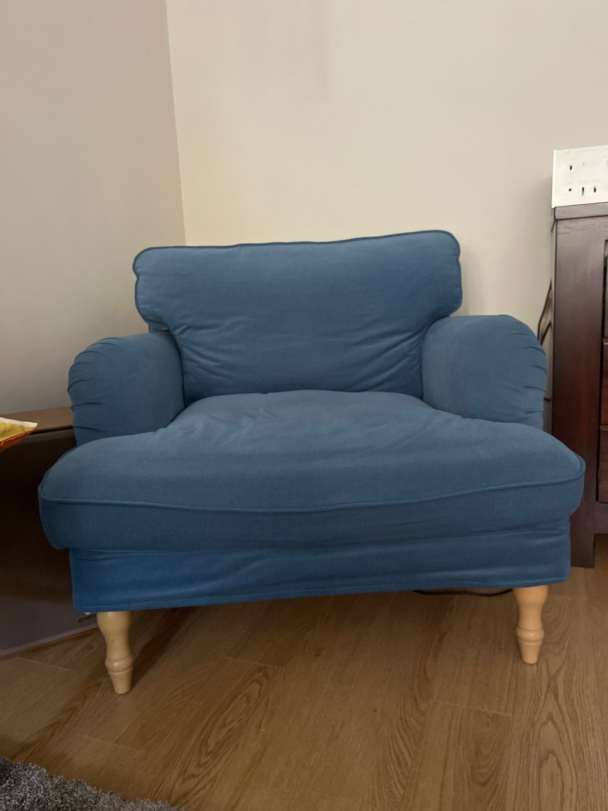 Blauwe IKEA Stocksund fauteuil - Zo goed als nieuw, Ophalen, Zo goed als nieuw, Stof, 75 tot 100 cm