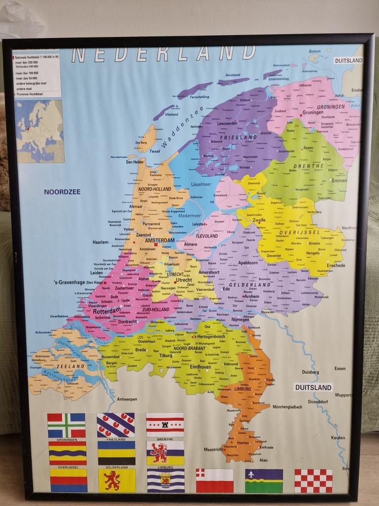 Moderne landkaart van Nederland in lijst 60x80cm, 2000 tot heden, Ophalen of Verzenden, Nederland, Landkaart