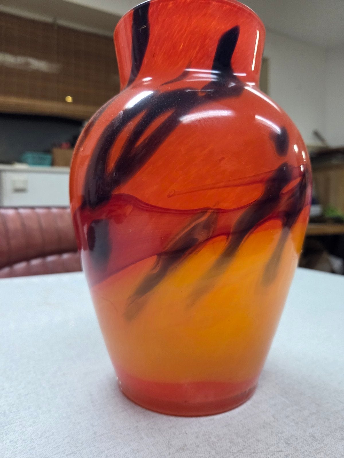 Unieke glazen vaas met oranje en rode tinten, Antiek en Kunst, Ophalen of Verzenden