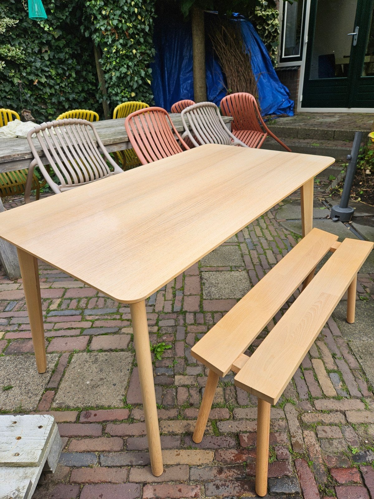 IKEA Eethoek met Tafel, Bankje en 3 Stoelen, Gebruikt, 100 tot 150 cm, 50 tot 100 cm, Vier personen