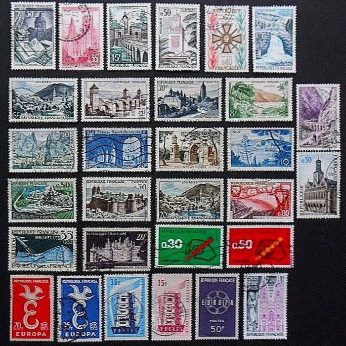 Frankrijk : 30 grote zegels periode 1949 tot jaren '70, Ophalen of Verzenden, Gestempeld