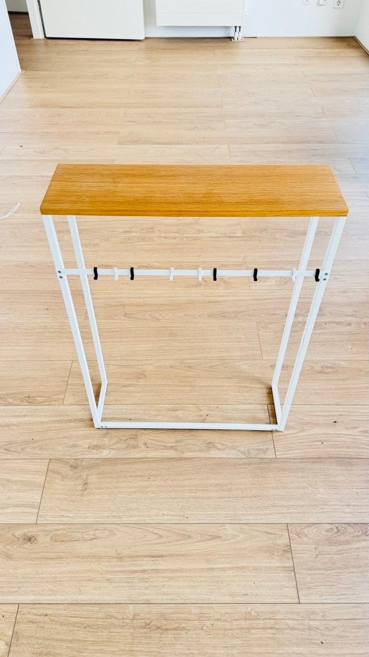 Moderne kapstok met houten blad en metalen frame, Wandkapstok, Ophalen of Verzenden, Zo goed als nieuw, Minder dan 100 cm
