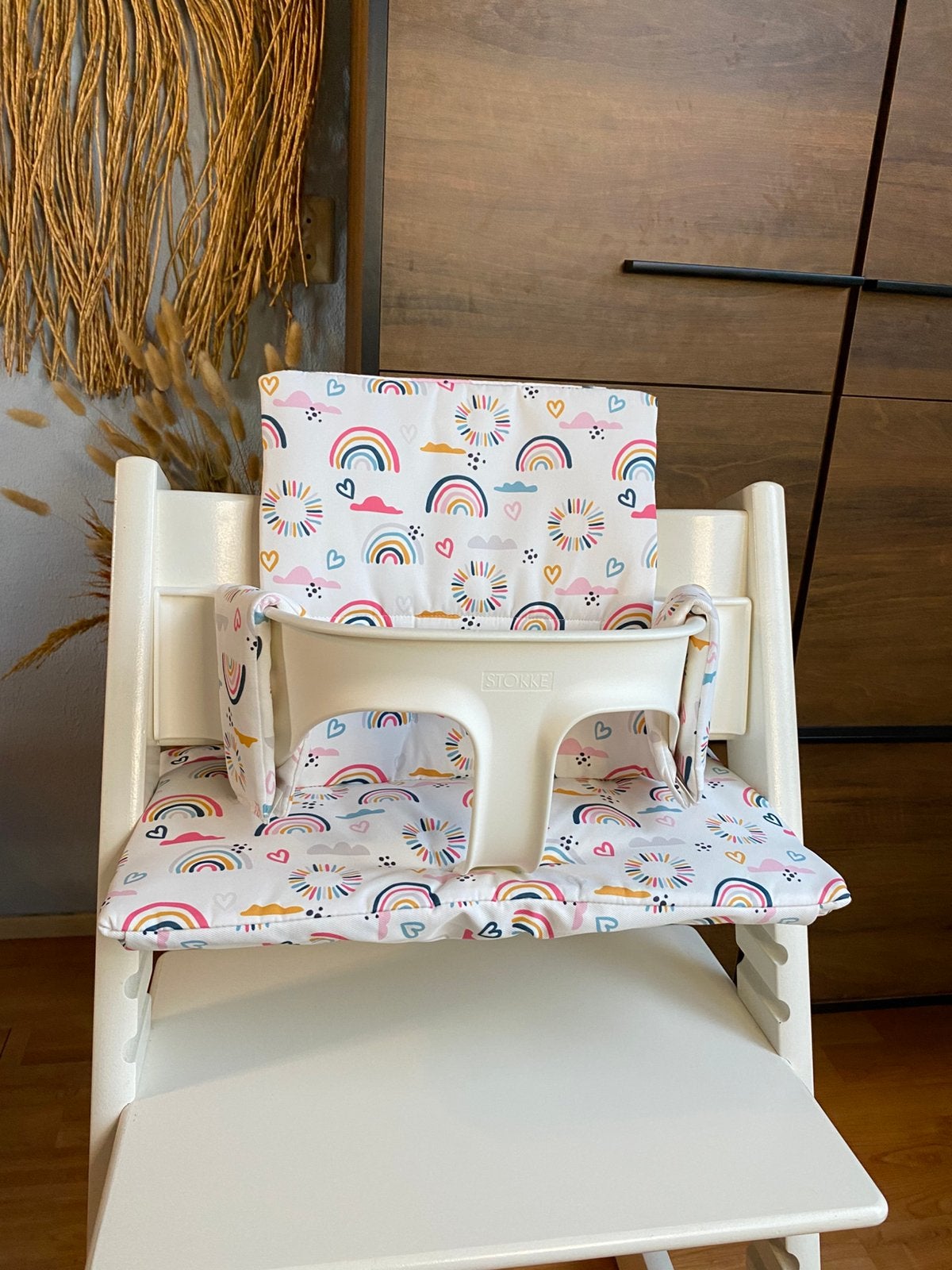 Regenboog kussenset voor kinderstoel stokke tripptrapp, Ophalen of Verzenden, Nieuw, Meegroeistoel, Stoelverkleiner