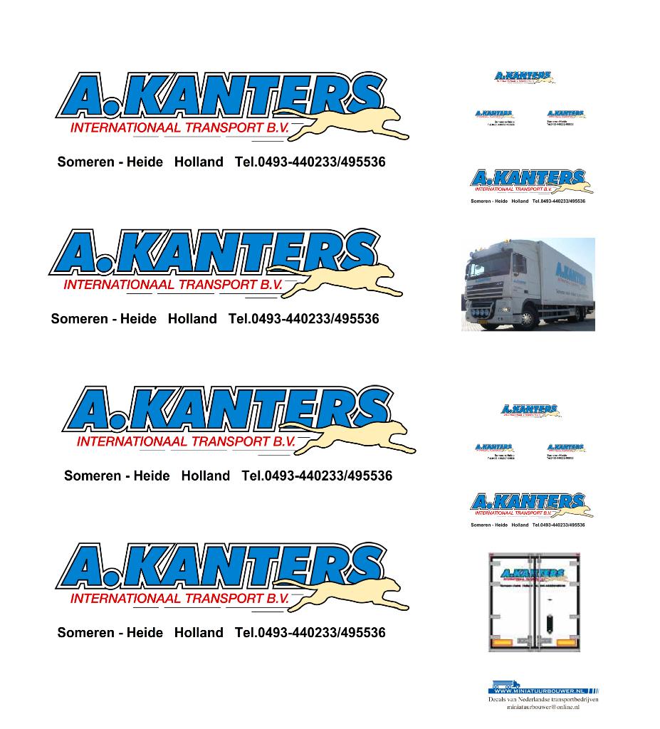 Vrachtauto decal 1:50 A Kanters intern.transport ( combi ), Verzenden, Nieuw, Bus of Vrachtwagen, Overige merken