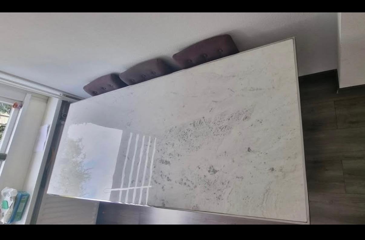 Moderne eettafel met marmer blad, Ophalen, Gebruikt, Overige materialen, 200 cm of meer