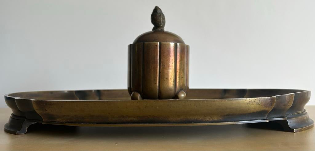 Antieke art deco WENEN 1920 bronzen inktpot bureauplateau, Verzenden, Brons