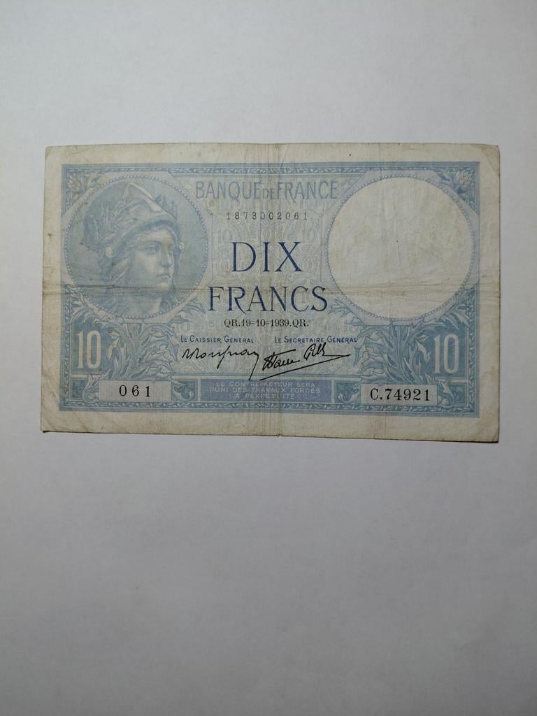 Frankrijk 10 francs 1939, Postzegels en Munten, Bankbiljetten | Europa | Niet-Eurobiljetten, Ophalen of Verzenden, Frankrijk