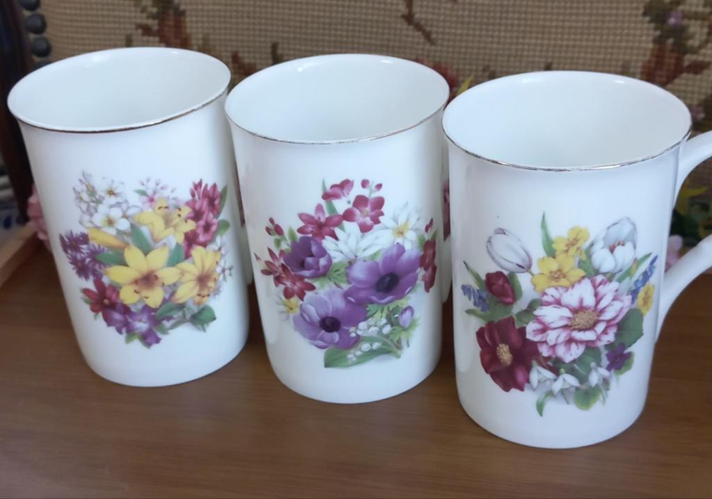 Set van 3 brocante Engelse bekers, bloemen, Cambridge Garden, Ophalen of Verzenden