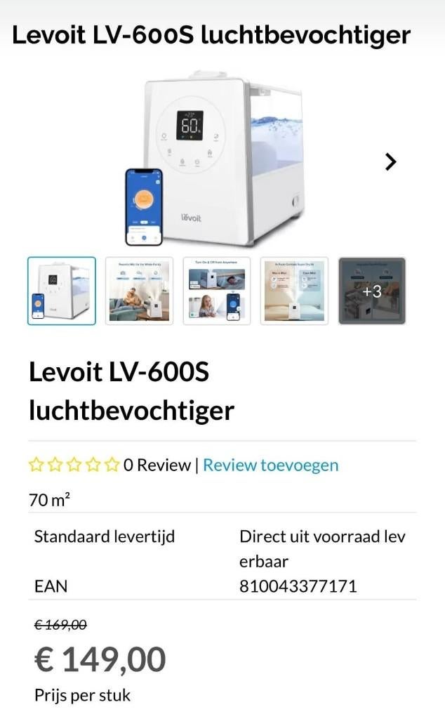 Luchtbevochtiger nieuw, Nieuw, Ophalen of Verzenden, A, Luchtbevochtiger
