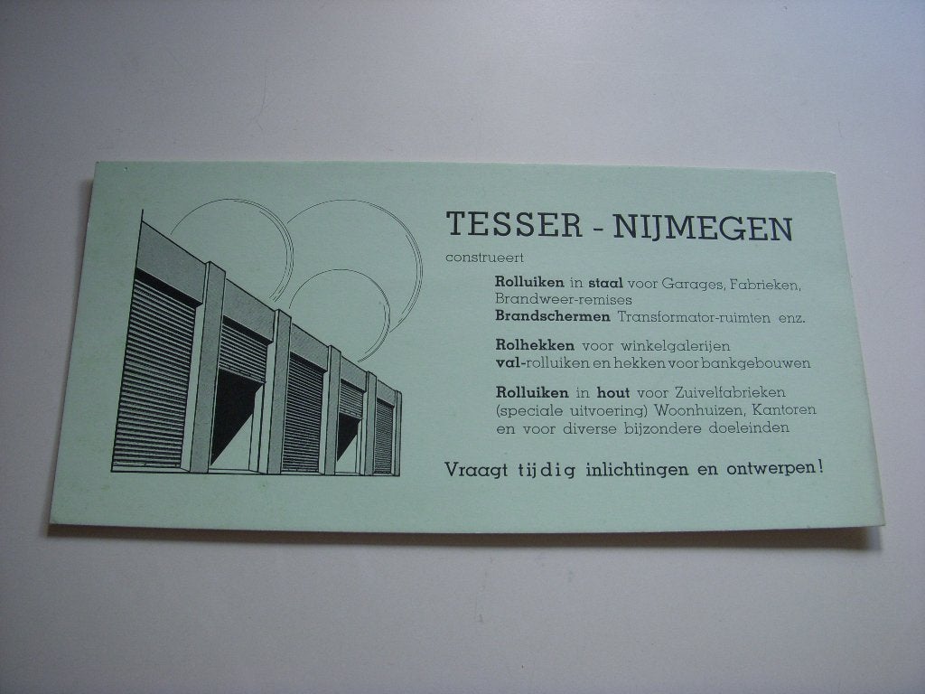 Vloeiblad Tesser - Nijmegen rolluiken, rolhekken jaren 50, Ophalen of Verzenden, Gebruikt, Gebruiksvoorwerp
