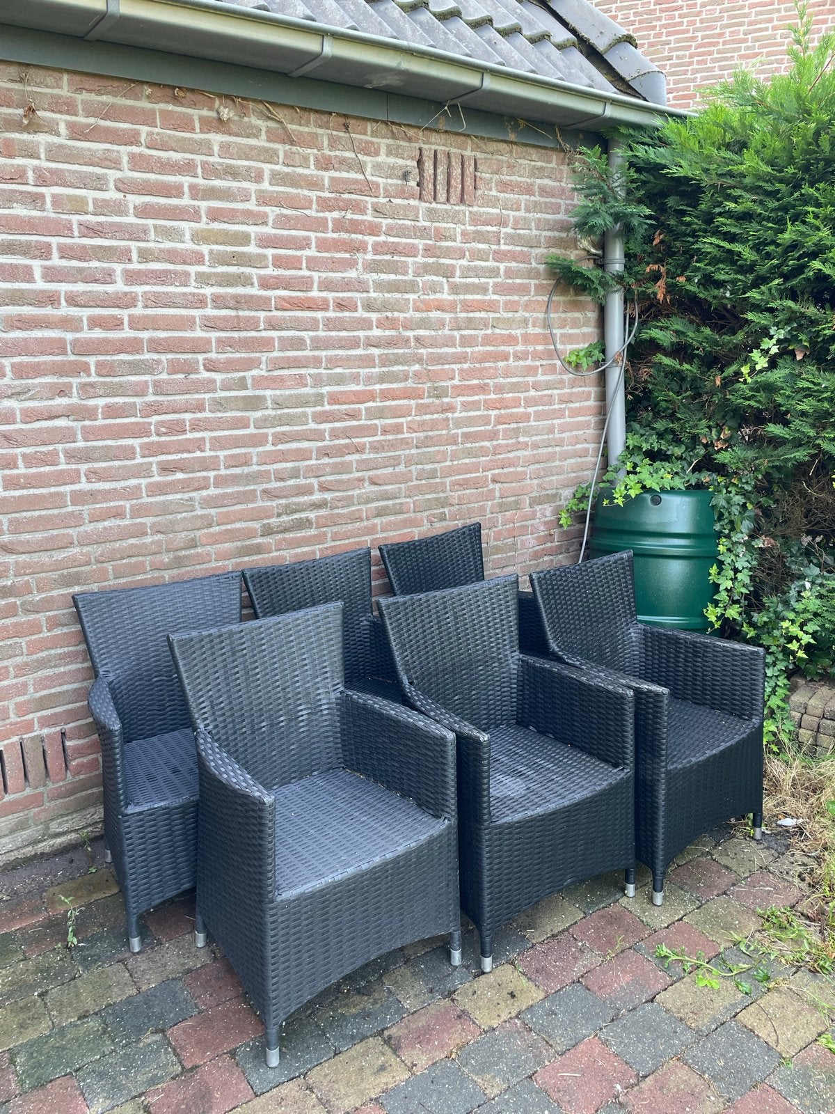 Zes Wicker Tuinstoelen - Zwart, Ophalen, Gebruikt, Wicker