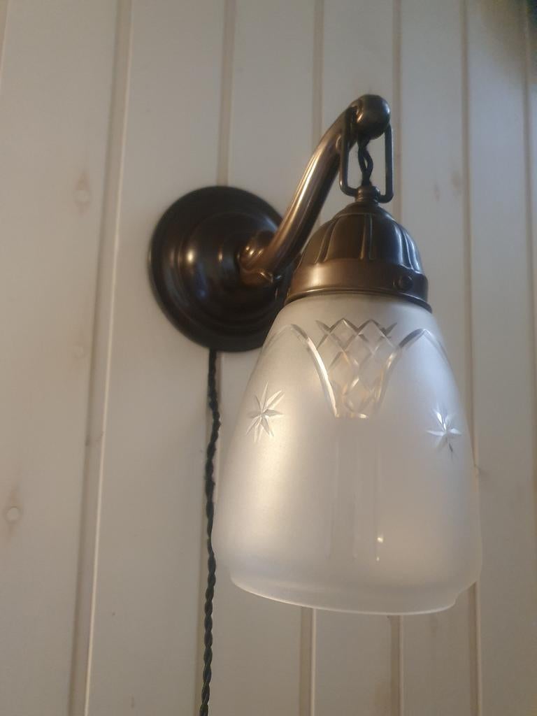 Prachtig art nouveau jugendstil wand lampje brons, Huis en Inrichting, Lampen | Wandlampen, Ophalen of Verzenden, Gebruikt, Glas