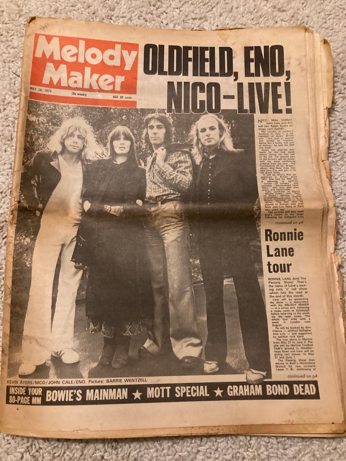 MELODY MAKER 1974 GRYPHON Arthur Lee DAVID BOWIE Roxy Music, Boeken, Ophalen of Verzenden, Gelezen, Muziek, Film of Tv