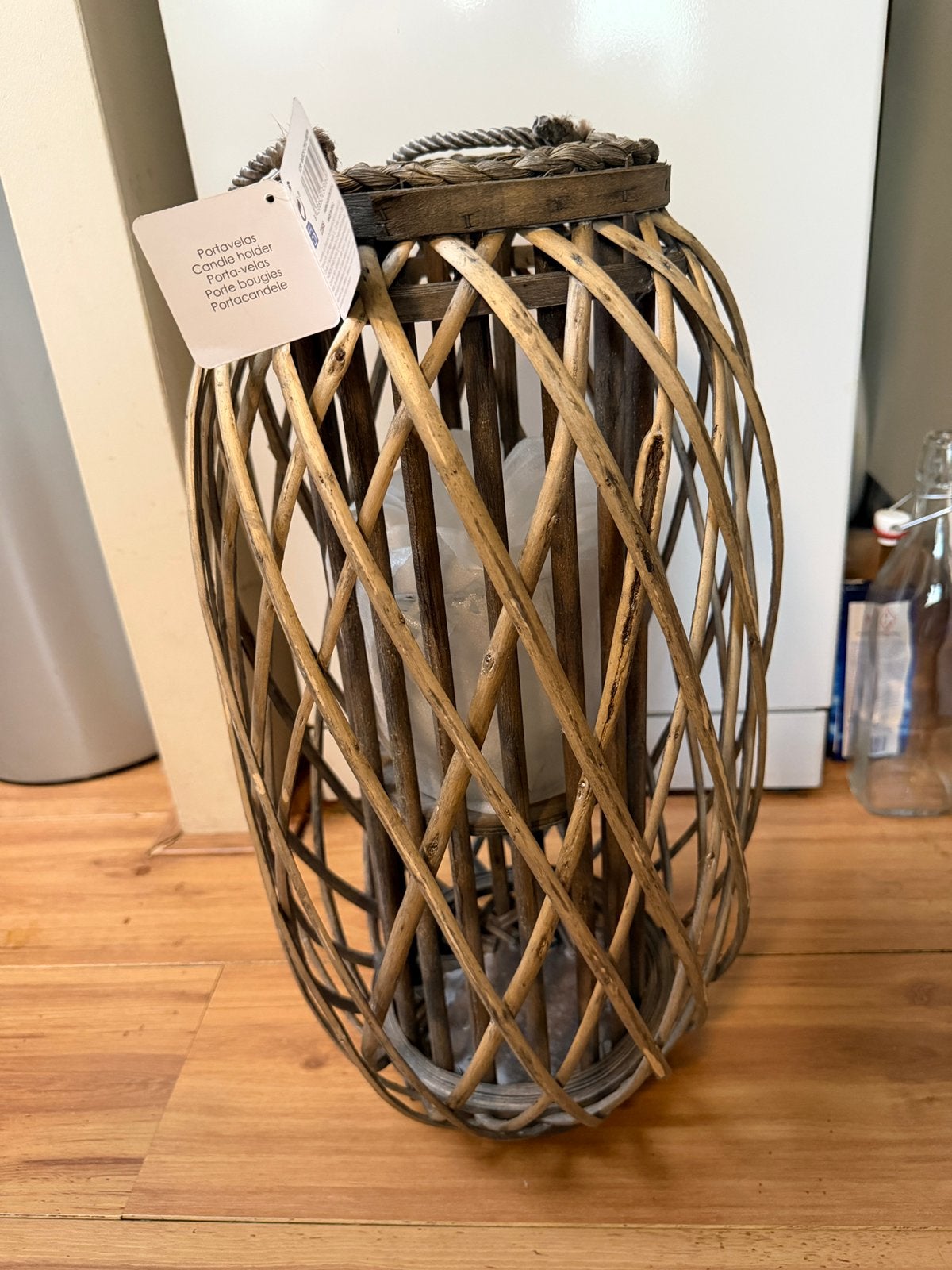 Grote Rieten Lantaarn / Windlicht XL– 52,5 cm – NIEUW, Lantaarn, Overige merken, Natuurlijk materiaal, Ophalen of Verzenden