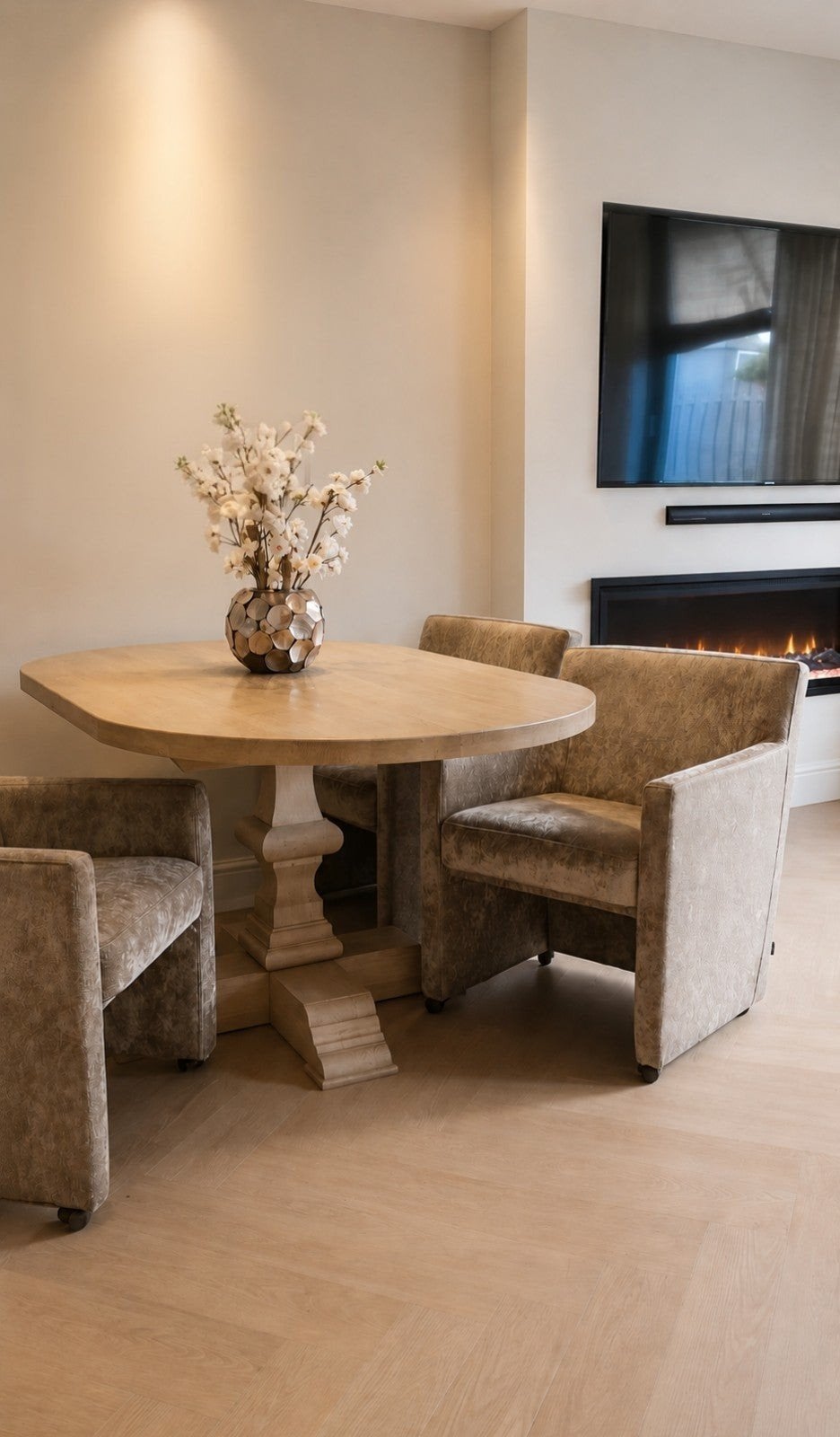 4x Luxe Eetkamerstoelen Beige/Taupe – Hotel Chique – Velours, Huis en Inrichting, Stoelen, Ophalen, Gebruikt, Overige kleuren