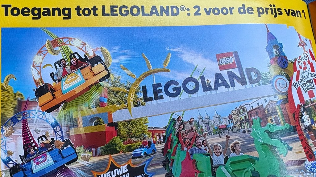 Legoland toegang 2 voor de prijs van 1 bon €2,95, Twee personen, Kortingsbon, Pretpark