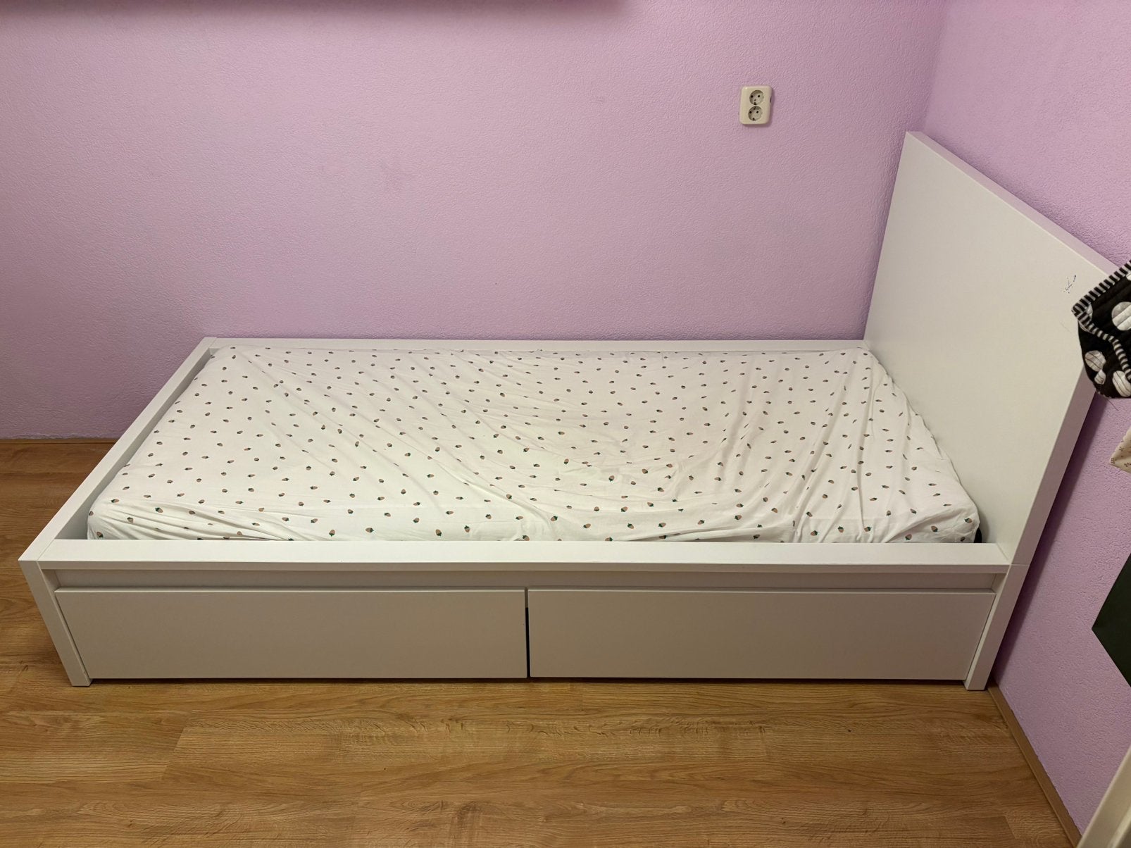 Ikea MALM bed met lattenbodem en lades, Ophalen, 90 cm, Eenpersoons, Wit