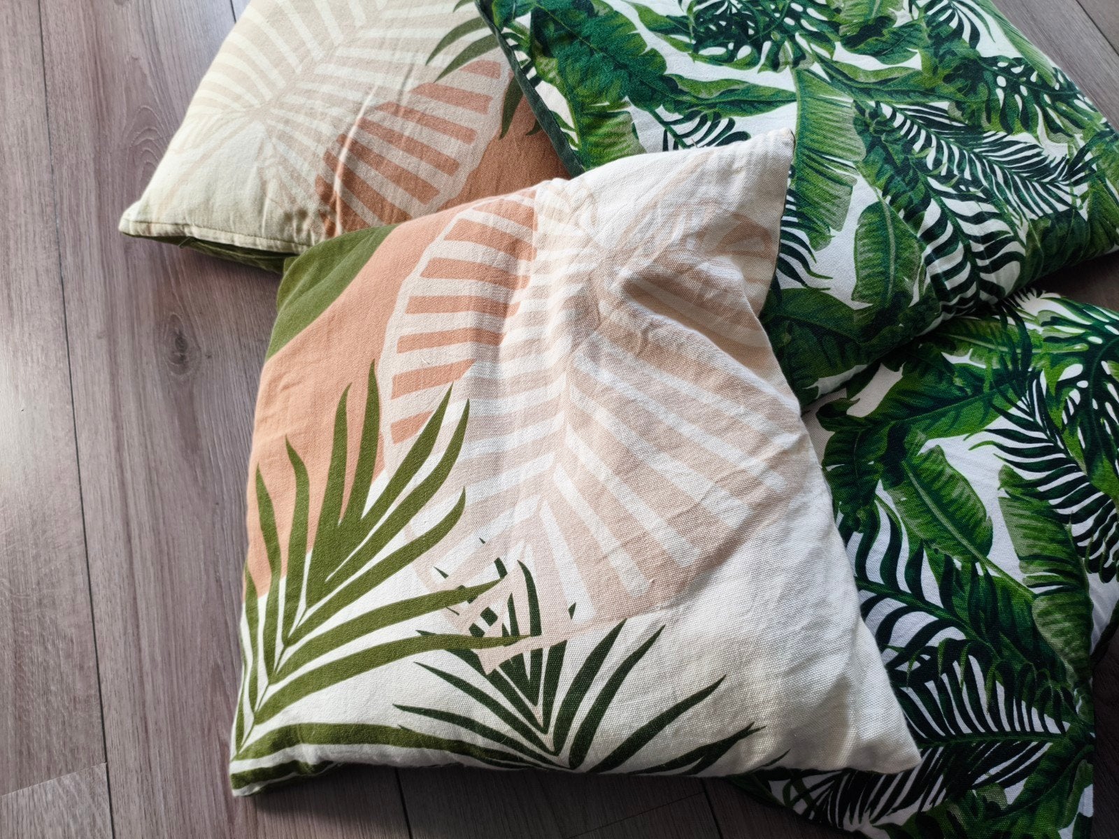 Set van 4 sierkussens met tropische print, Ophalen, Meerkleurig, Met print, Vierkant