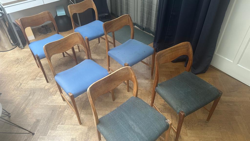 Complete set van 6 vintage Mesker huiskamerstoelen, Antiek en Kunst, Antiek | Meubels | Stoelen en Banken, Ophalen