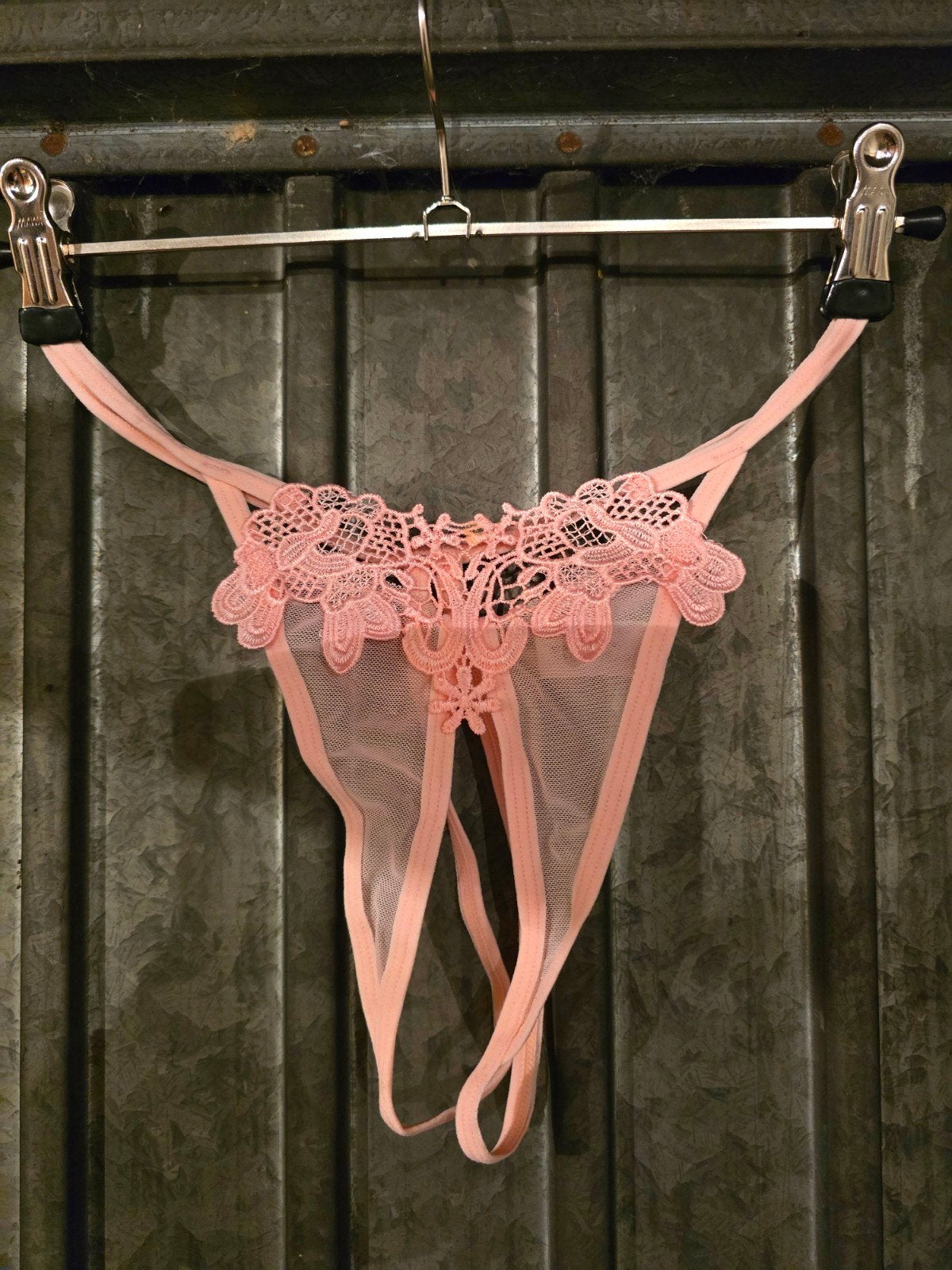 Roze kanten string met open kruis, Onbekend, Verzenden, Roze, String