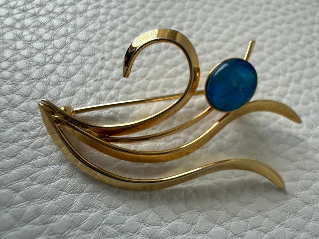 H101/Zilveren Goudkleur sierlijke OPAAL Broche, Sieraden, Tassen en Uiterlijk, Broches, 4 tot 7 cm, Gebruikt, Verzenden, X