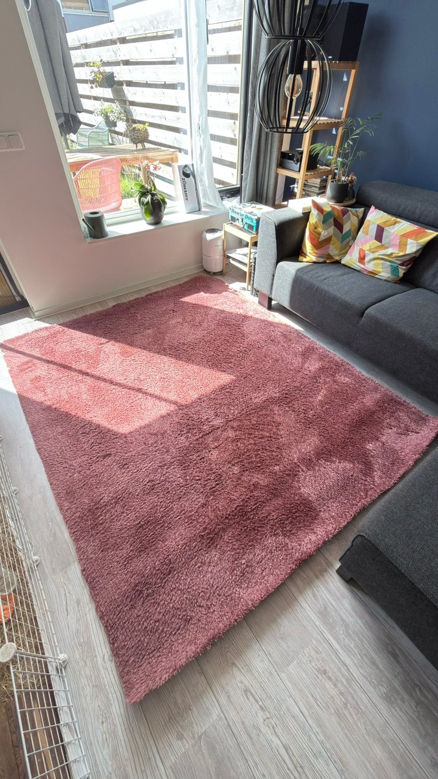 Roze wollen vloerkleed 220x180 cm, Ophalen, Zo goed als nieuw, Rechthoekig, 200 cm of meer