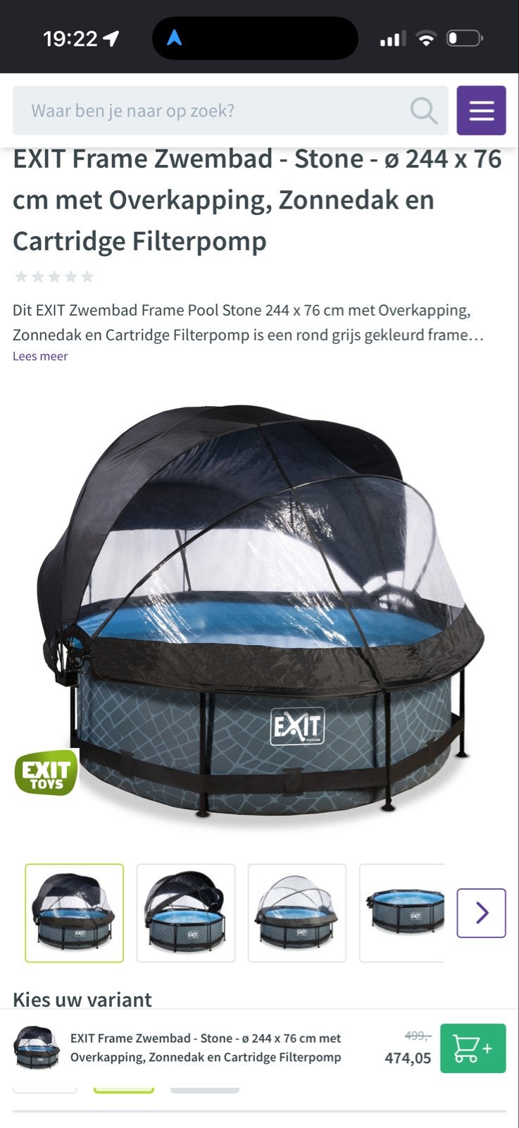 EXIT Frame Zwembad Stone Ø 244 x 76 cm met Overkapping, Ophalen, 200 tot 300 cm, 80 tot 120 cm, Rond