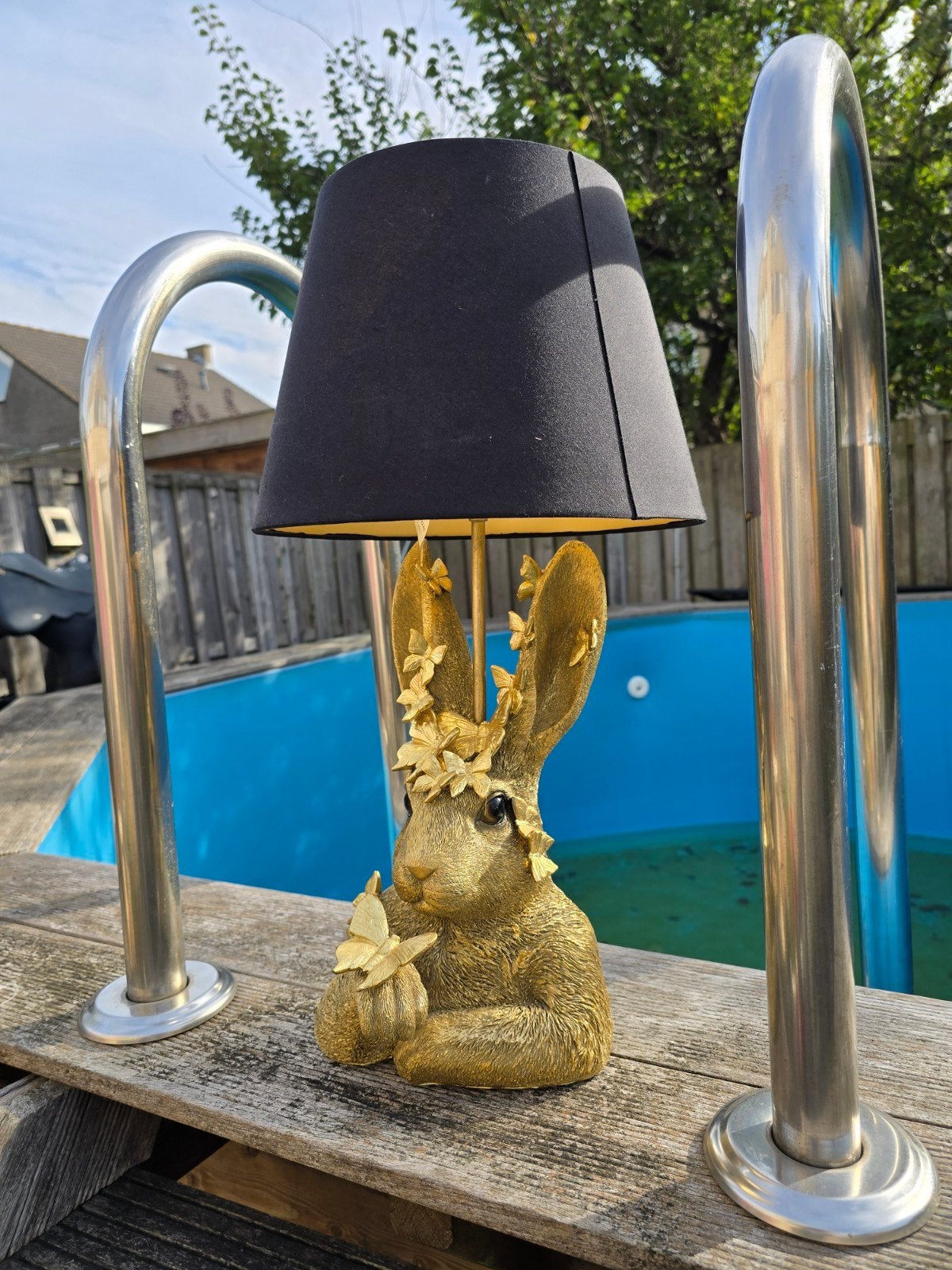 Gouden Konijn Tafellamp met Zwarte Kap - Sfeerlamp, Kunststof, Goud, Nieuw, Ophalen of Verzenden