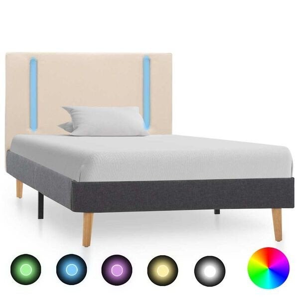 Bedframe met LED stof crème en grijs 100x200  nieuw in doos, Ophalen of Verzenden, Nieuw, Tweepersoons, Stof