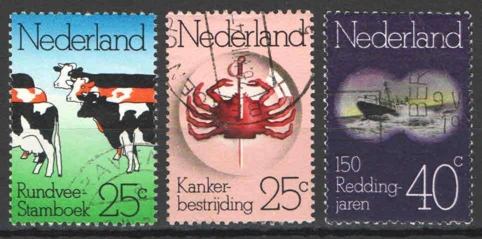 Nederland NVPH nr 1052/4 gestempeld Gelegenheidszegels 1974, Postzegels en Munten, Ophalen of Verzenden, Na 1940, Gestempeld