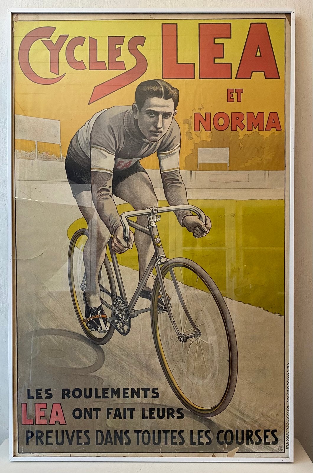 Cycles Lea et Norma grote reclame poster in lijst , jaren 10, Ophalen, Met lijst, Deurposter of groter, Sport