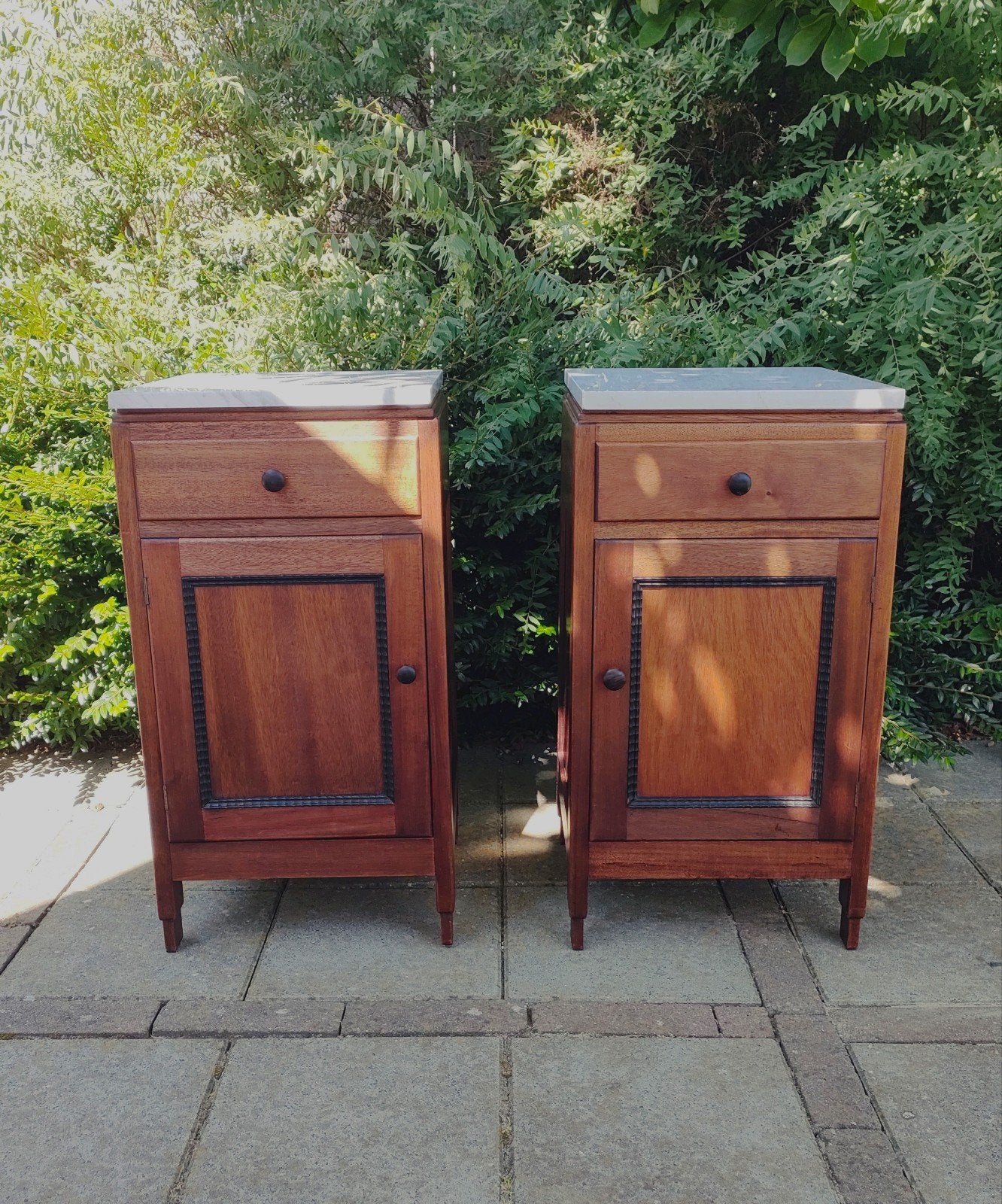 set twee art deco nachtkastjes marmer blad 2 nachtkastjes, Ophalen