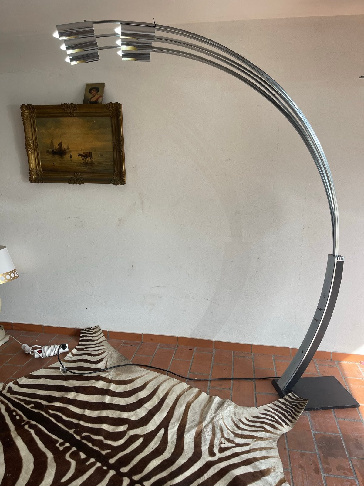 Grote booglamp toegeschreven aan Goffredo Reggiani,, Gebruikt, 200 cm of meer, Overige fittingen, Ophalen of Verzenden