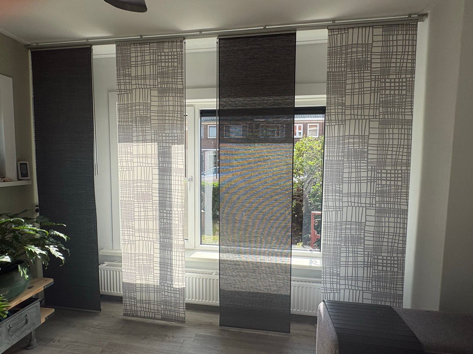 5 Moderne paneelgordijnen met ruit- en streepmotief, 249 cm, Gebruikt, Overige merken, Wit