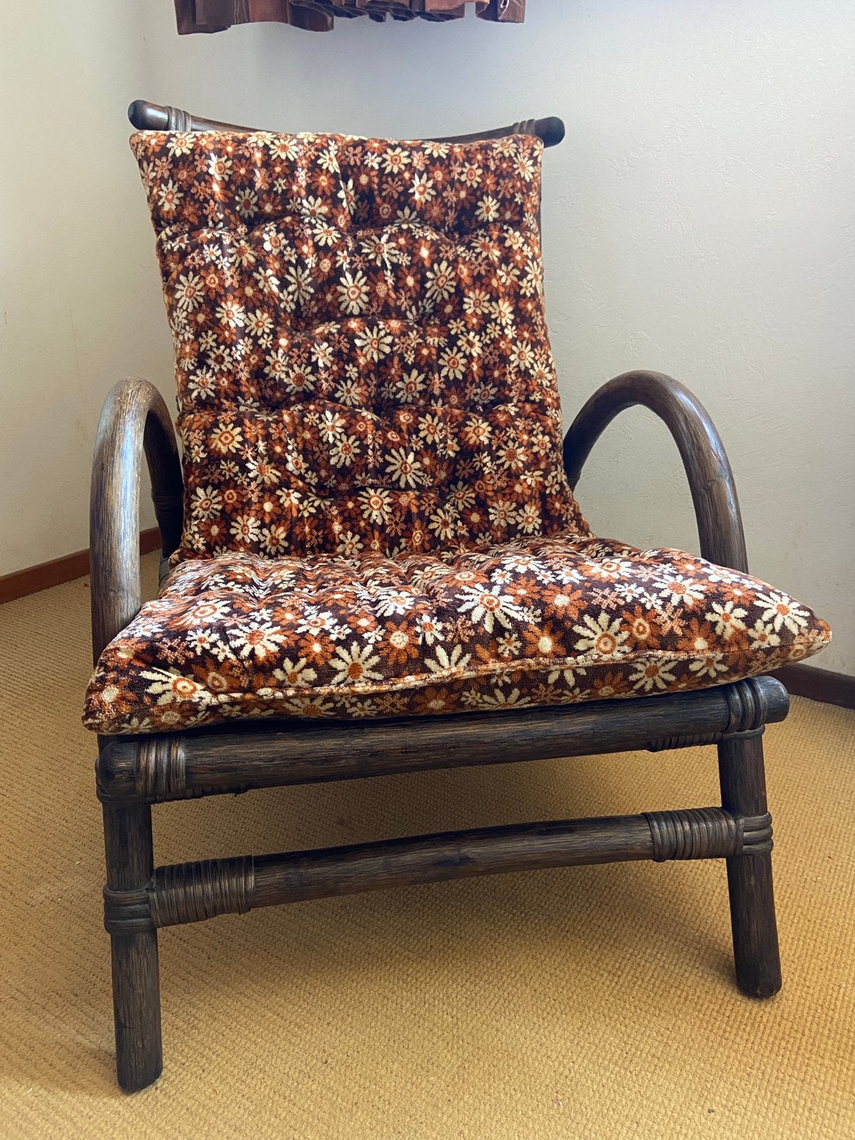 Vintage mooie fauteuil stoel bamboe rotan € 90,00, Ophalen, Bruin, Vintage bamboe rotan, Riet of Rotan