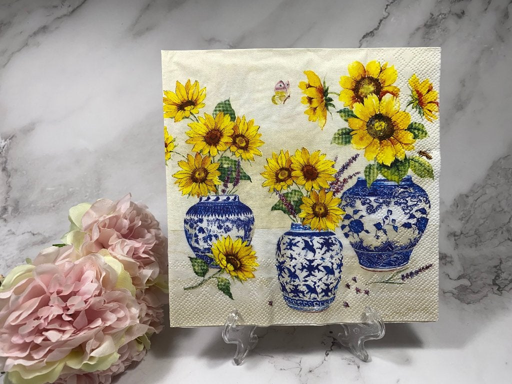 Knutsel servetten Delfts blauw vazen / zonnebloemen nr 029, Ophalen of Verzenden, Nieuw, Knutselmateriaal