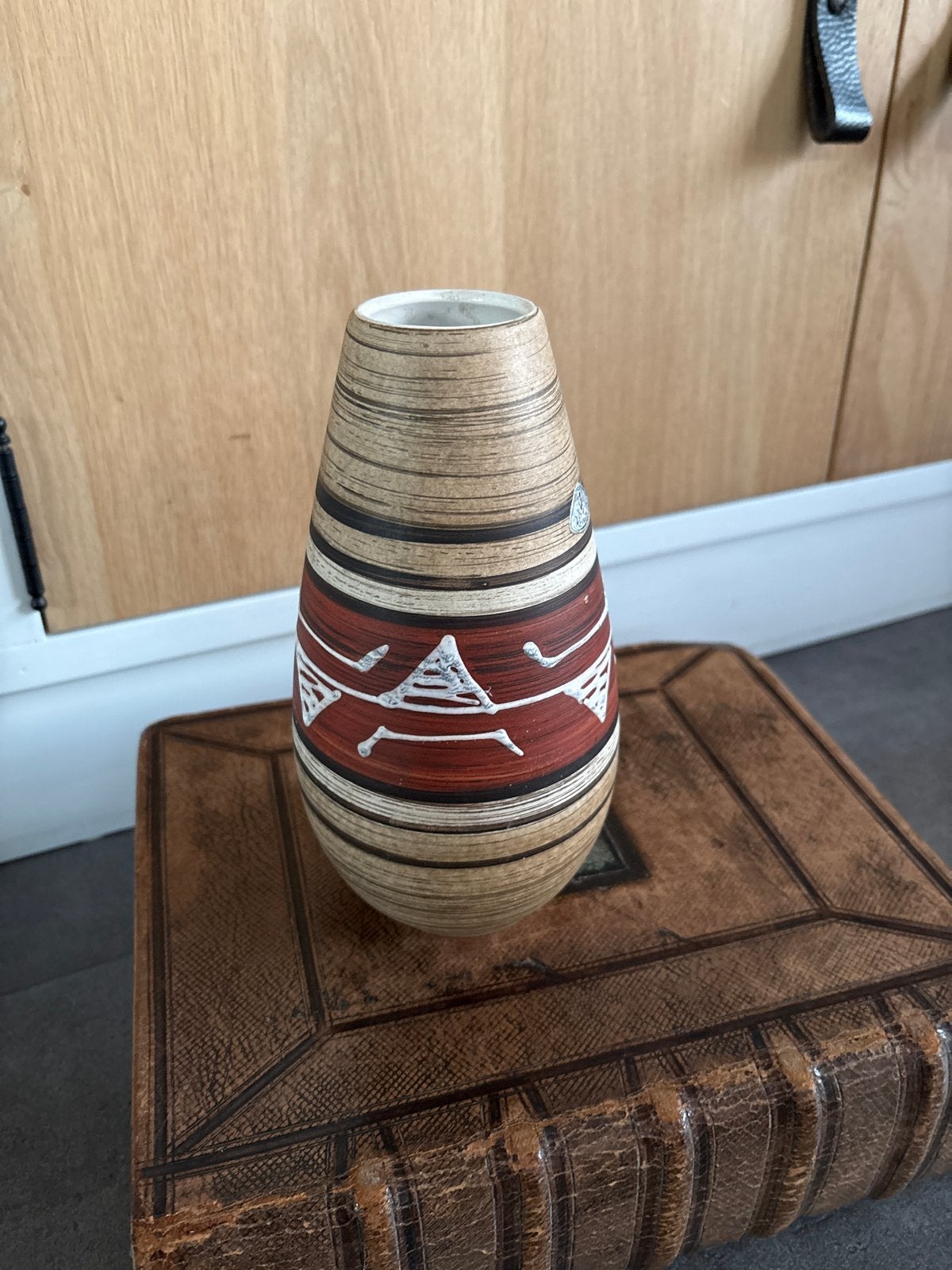 Vintage midsize  Vaas van ü keramik-  met Uniek Patroon, Ophalen of Verzenden