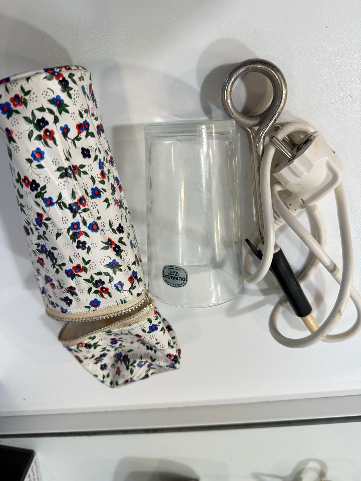 Vintage reis dompelaar Duralex glas + etui jaren 60/70, Ophalen of Verzenden, Gebruikt
