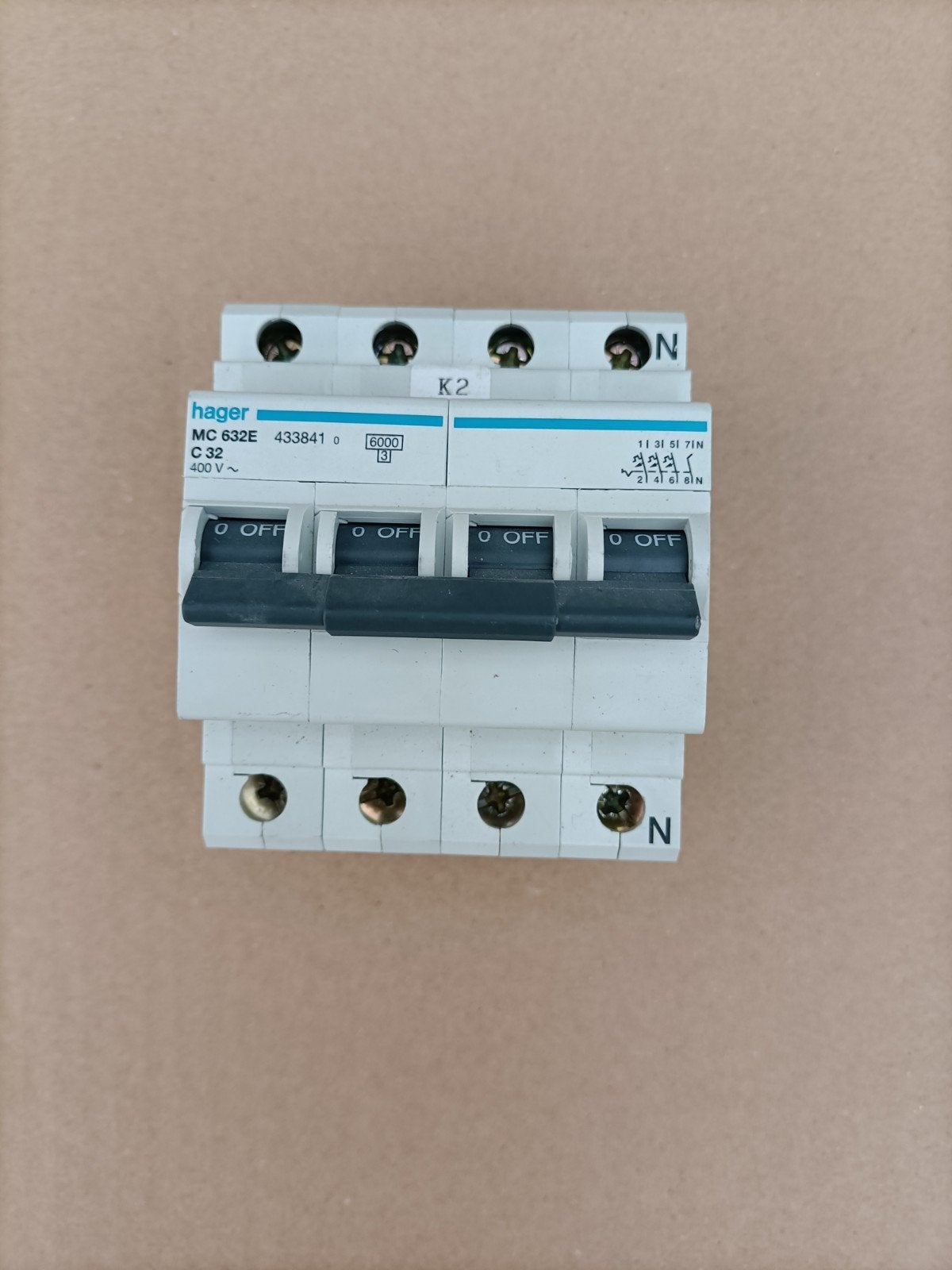 Hager MC 632E C32 Installatieautomaat, Ophalen of Verzenden, Gebruikt, Hager, Installatieautomaat