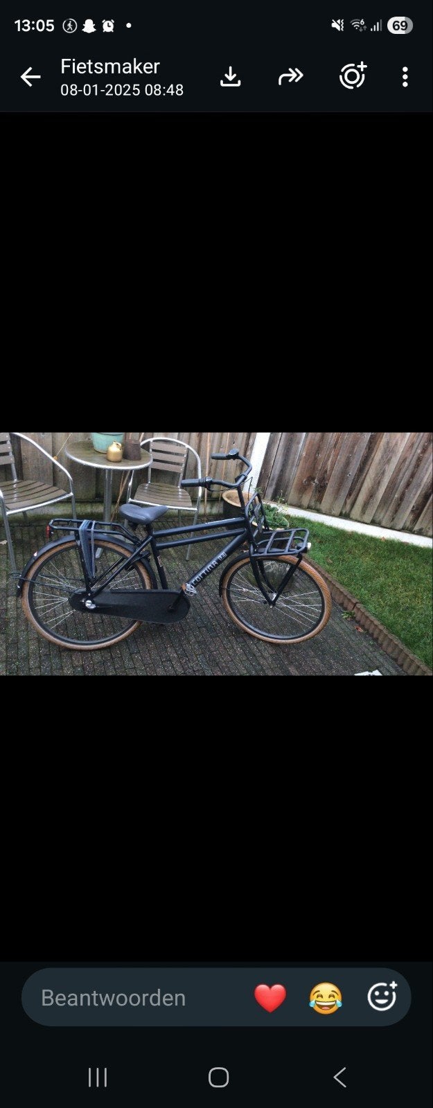 Zwarte transportfiets met voordrager en terugtraprem, Ophalen, Gebruikt, Terugtraprem, Overige merken