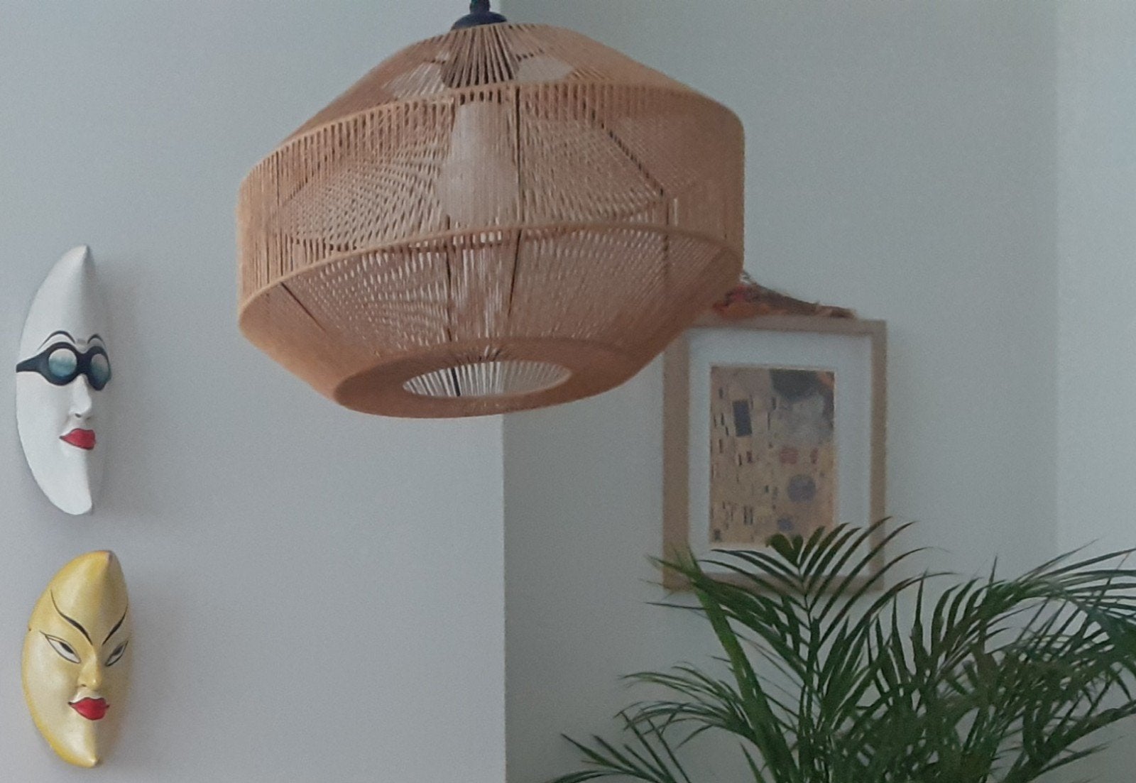 Rotan lampenkap - Natuurlijke sfeer(ook te koop bij Kwantum), Ophalen, Zo goed als nieuw, Beige, Rond