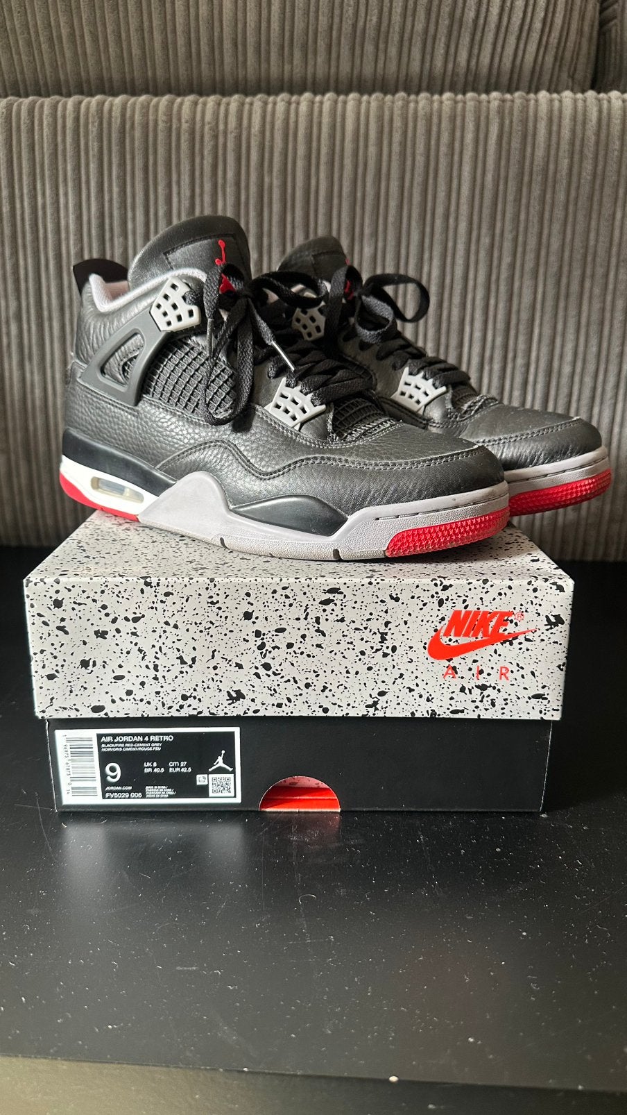 Nike Air Jordan 4 Retro Bred, Kleding | Heren, Ophalen of Verzenden, Gedragen, Zwart, Sneakers of Gympen