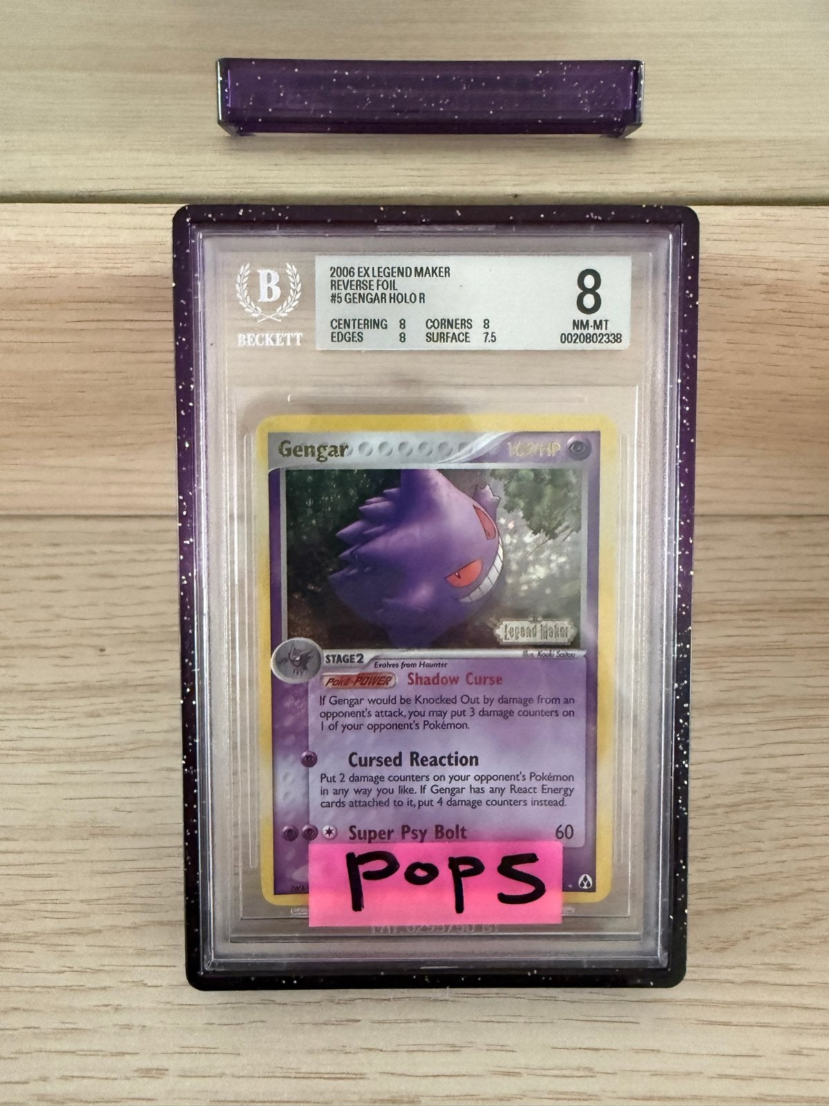 POP 5 Gengar EX Legend Maker Reverse Holo BGS Beckett 8, Ophalen of Verzenden, Zo goed als nieuw, Losse kaart, Foil