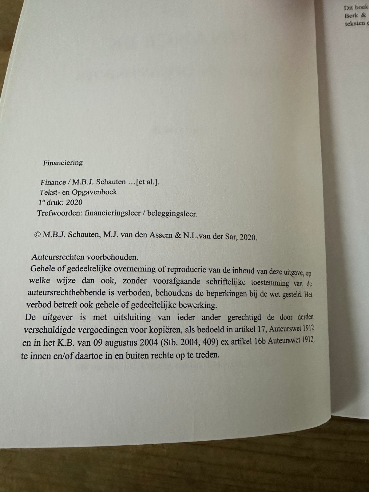 Finance BK Tekst- en Opgavenboek 1e druk 2020, Ophalen of Verzenden, Gamma, Zo goed als nieuw, HBO
