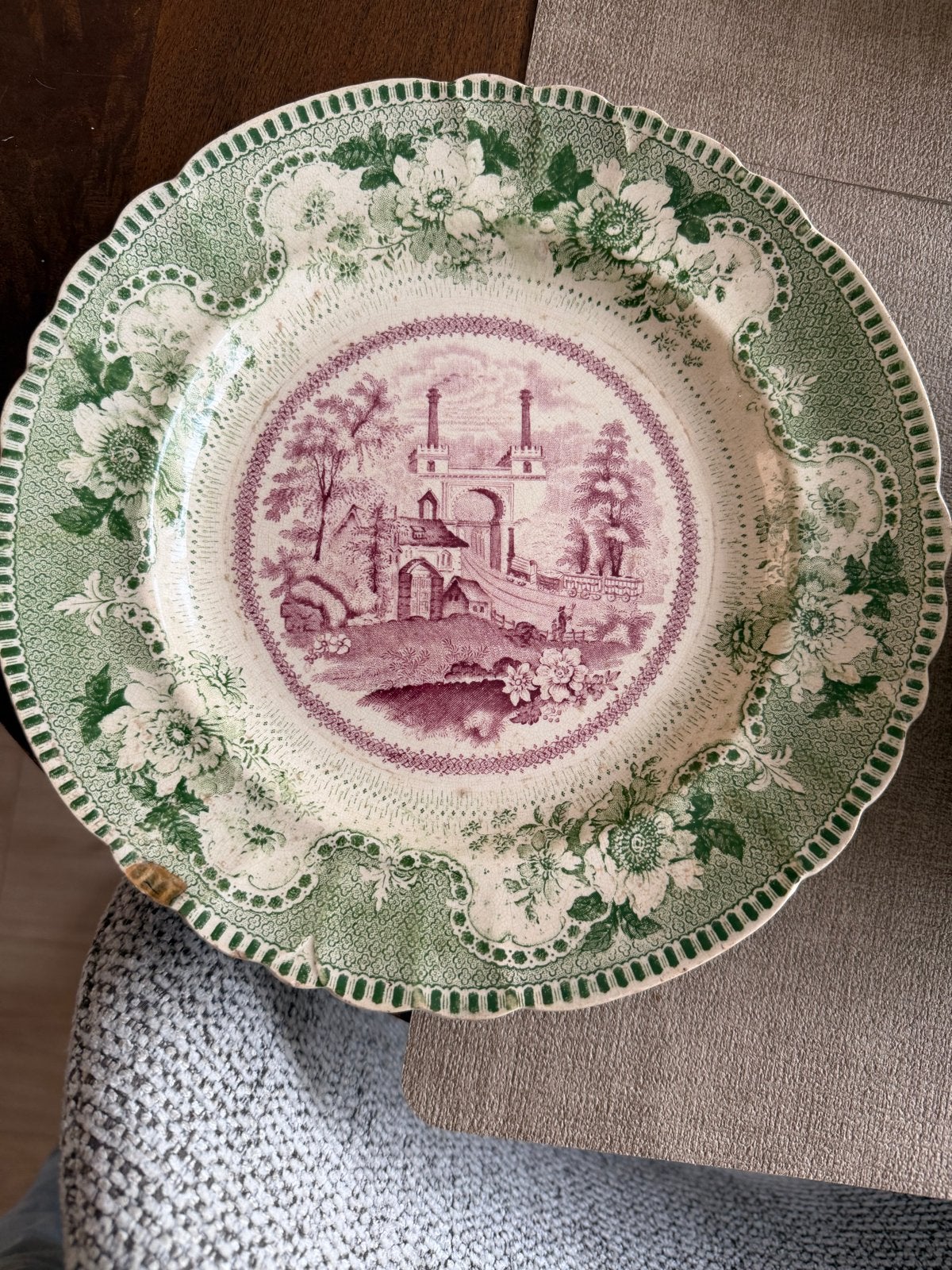 Antiek Engels Transferware Bord - "Railway" Patroon, Ophalen of Verzenden